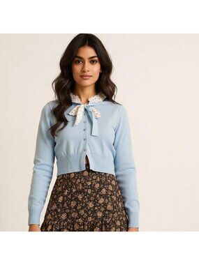 Pale blue 🩵knit Cardigan  heart Buttons NWT